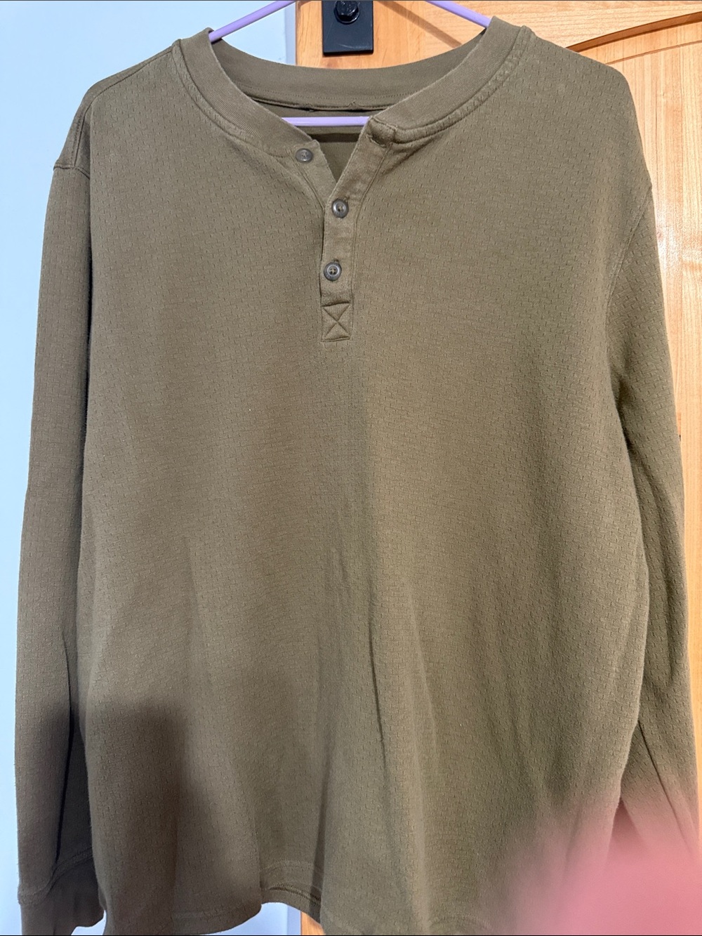 Source Unknown Olive Green Long Sleeve Henley Shirt